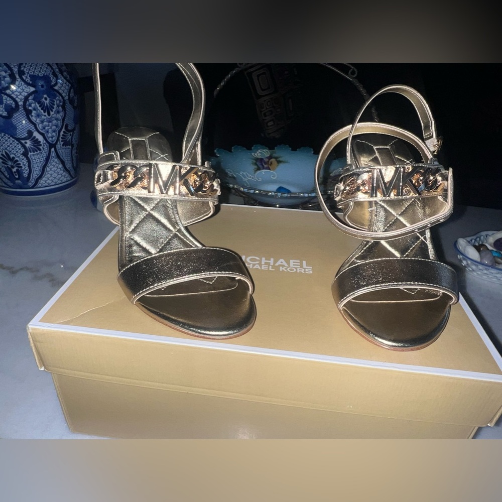 Michael kors gold strap heels- new in box